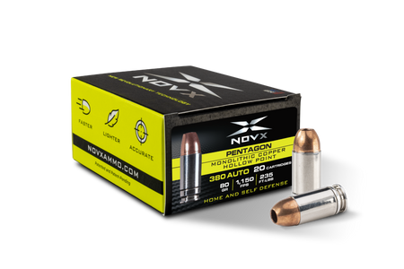 NovX .380 ACP/Auto Handgun Ammo Pentagon Monolithic Copper Hollow Point CSHP 80 grain 