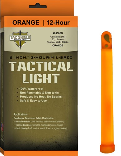 Tac Shield Orange Glow Light Stick 6 Inch 12 Hour 10 Pack