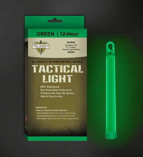 Tac Shield Green Glow Light Stick 6 Inch 12 Hour 10 Pack