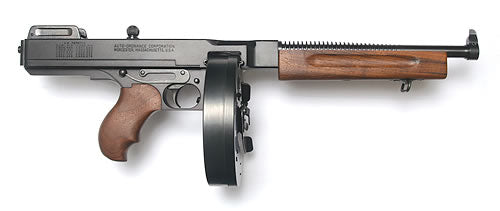 Thompson TA5 1927A-1 Lightweight Deluxe 45 ACP Caliber with 10.50" Barrel, 50+1 Capacity (Drum), Black Hard Coat Anodized Metal Finish, American Walnut Grip Right Hand
