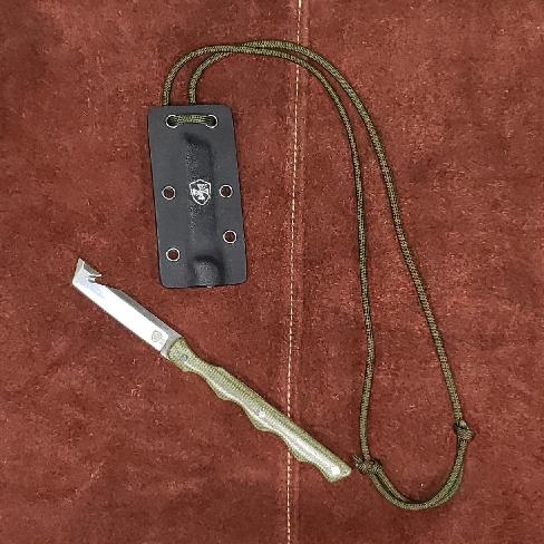 Templar Fixed Blade Neck Knife Tanto 2.46" D2 Steel OD Green