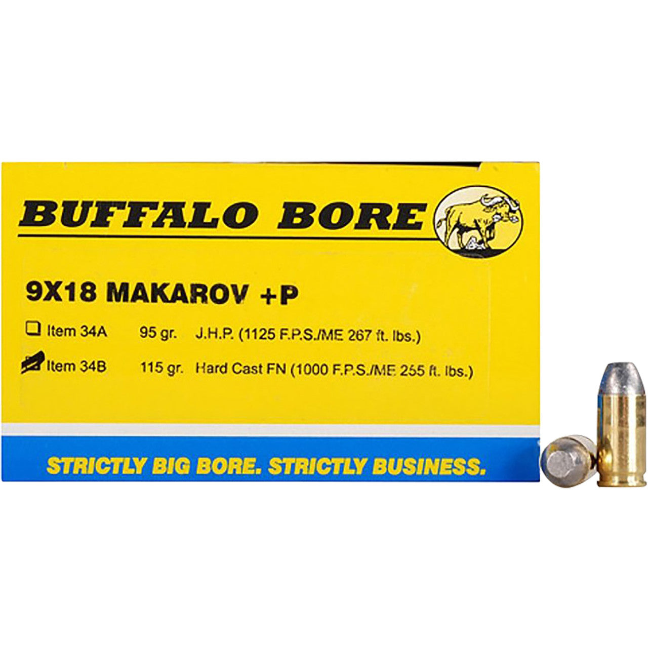 Buffalo Bore 9mm Makarov 34B20 Personal Defense Hard Cast Flat Nose 115 Grain