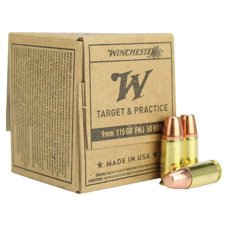Winchester 9mm Luger / Parabellum Handgun Ammo Target & Practice Service Grade Full Metal Jacket FMJ 115 grain 