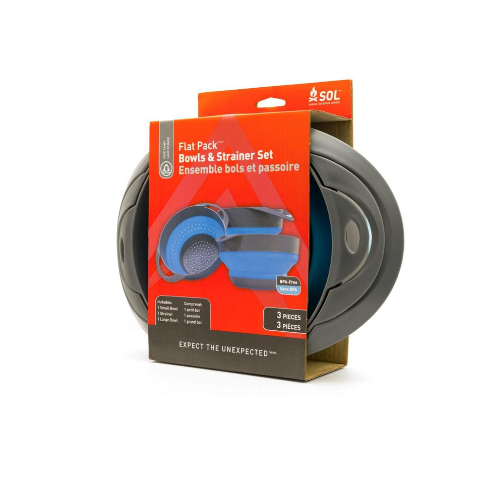 SOL Flat Pack Collapsible Bowls and Strainer Camping Set