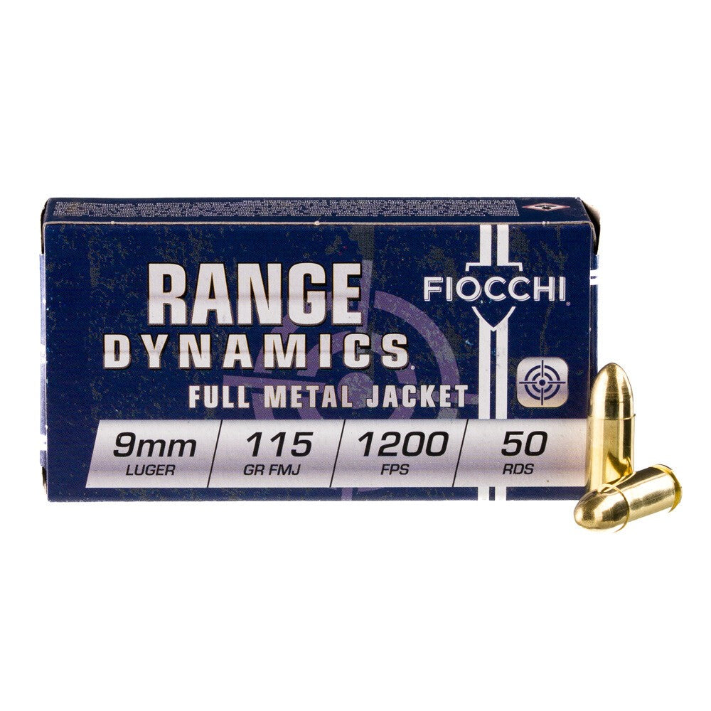 Fiocchi 9mm Luger/Parabellum 9AP Range Dynamics Full Metal Jacket FMJ 115 Grain