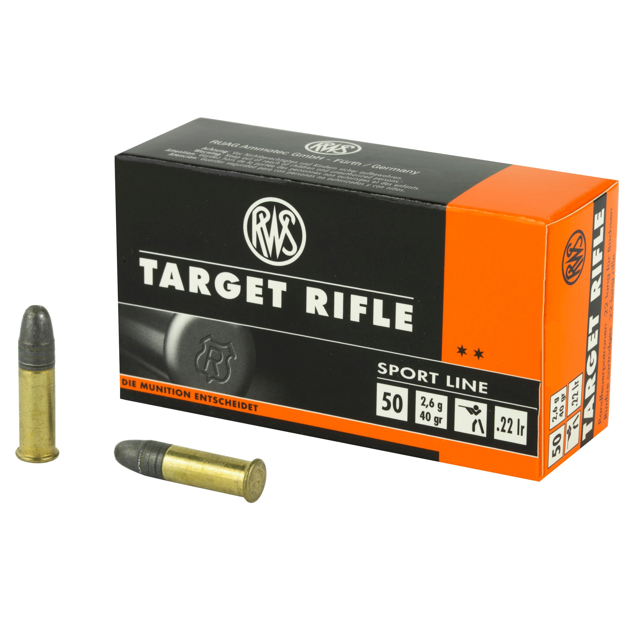 RWS .22 Long Rifle 2132478 Target Rifle Sport Line Lead Round Nose LRN 40 Grain