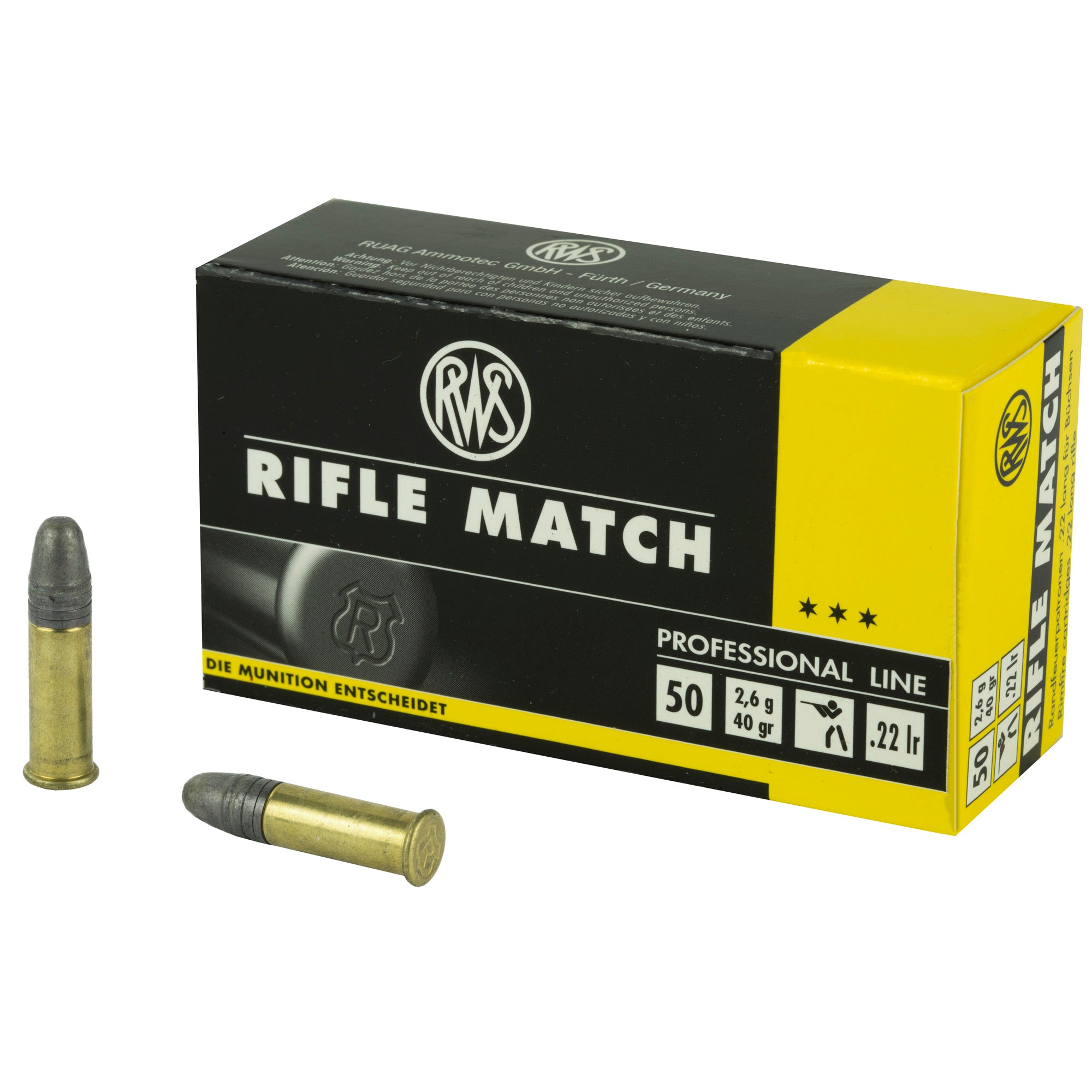 RWS .22 Long Rifle 2134225 Rifle Match Rifle Match Lead Round Nose LRN 40 Grain