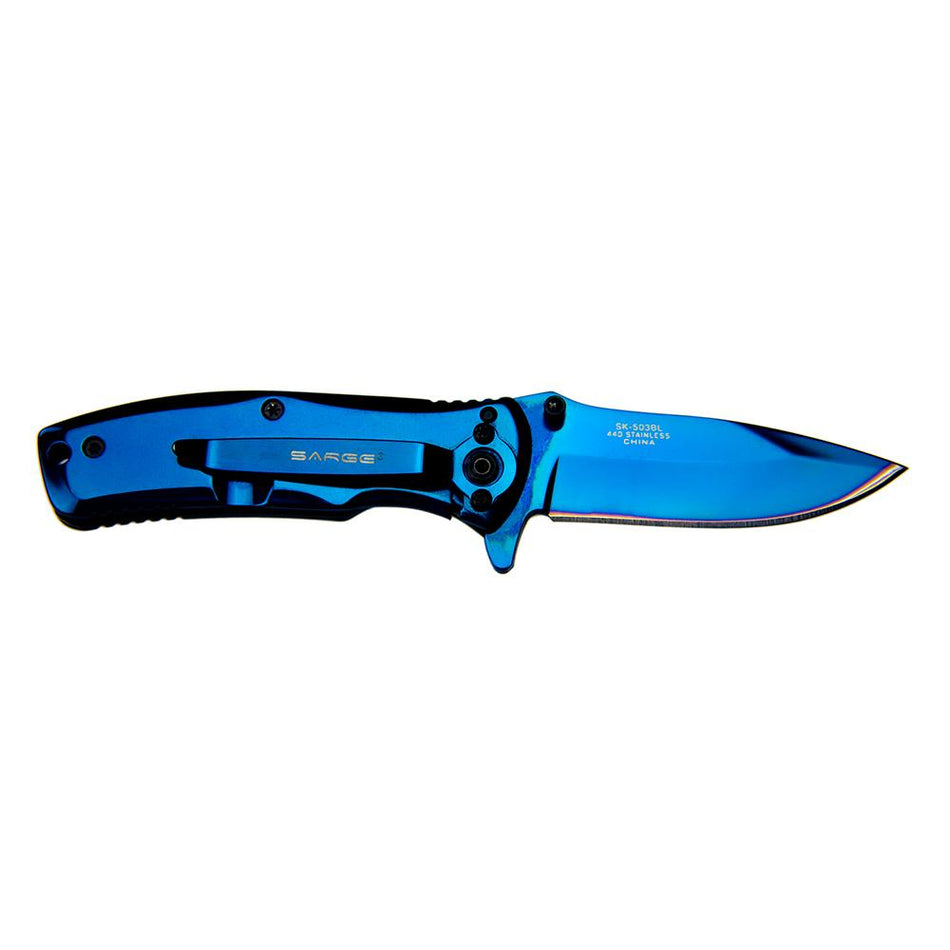 Sarge Knives Phase Blue TiN Folding Pocket Knife 2.5" Drop Point 440 Stainless