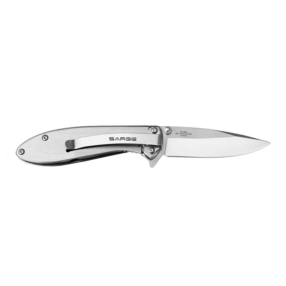 Sarge Knives Hawk Tactical Folder 3.125" Clip Point Blade - Chrome Finish