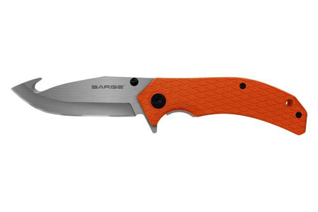 Sarge Knives Adrenaline Spring Assist Folding Knife Gut Hook Blade Orange Handle