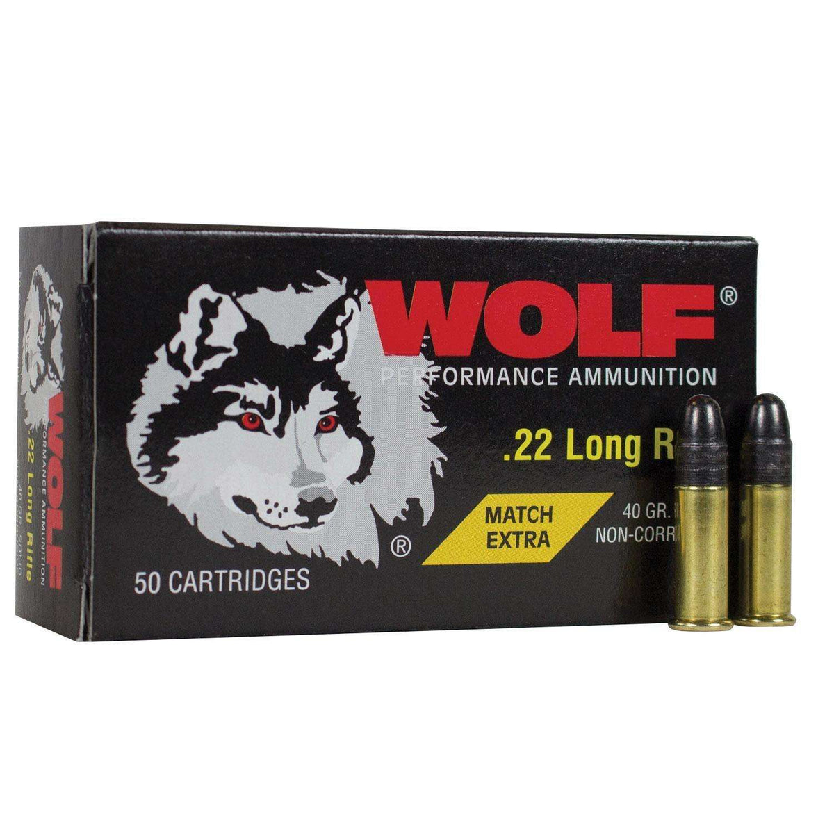 Wolf Match Extra 22 Long Rifle Ammunition 40 Grain Lead Round Nose LRN 