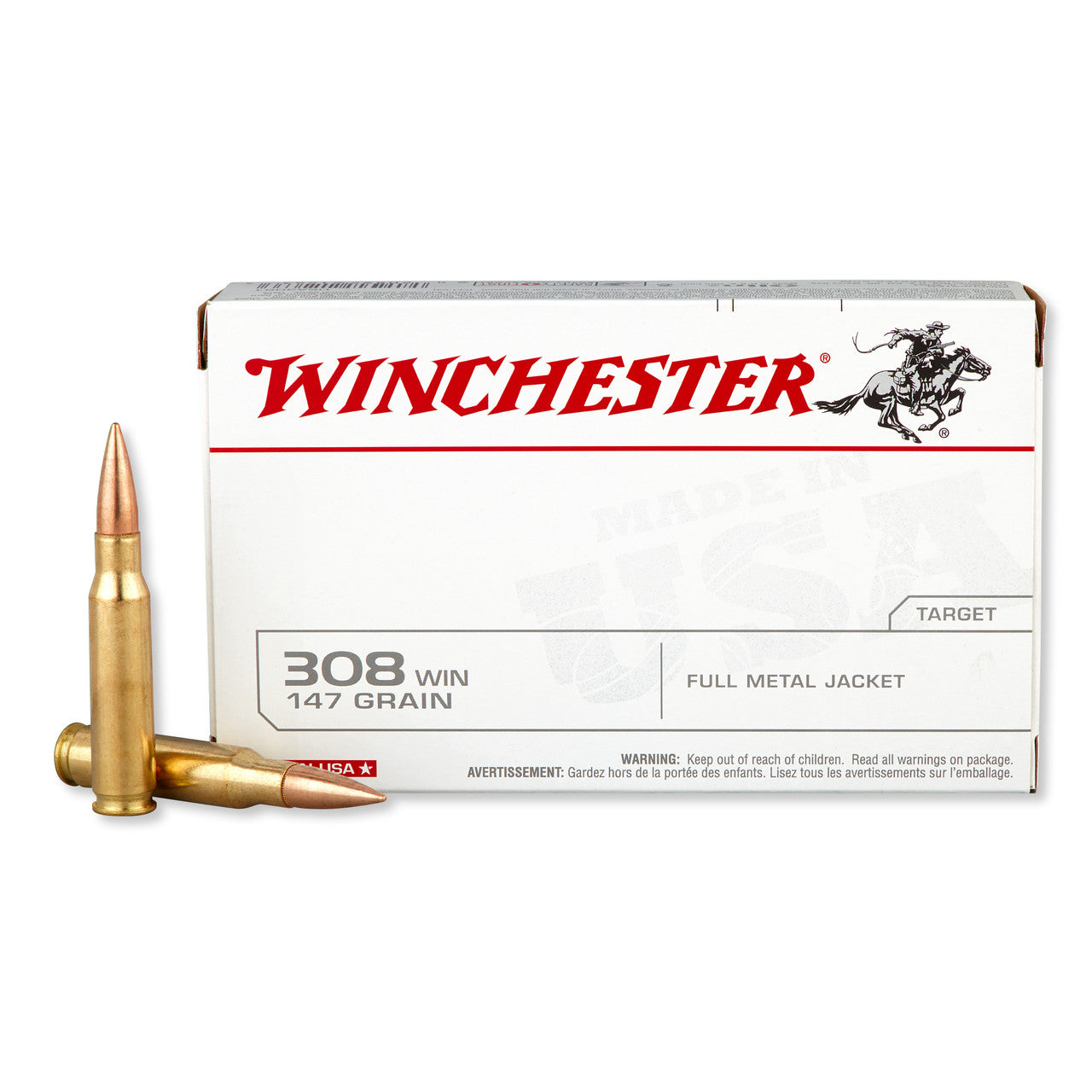 Winchester .308 Win / 7.62x51mm USA3081 USA WHITE BOX Full Metal Jacket FMJ 147 Grain