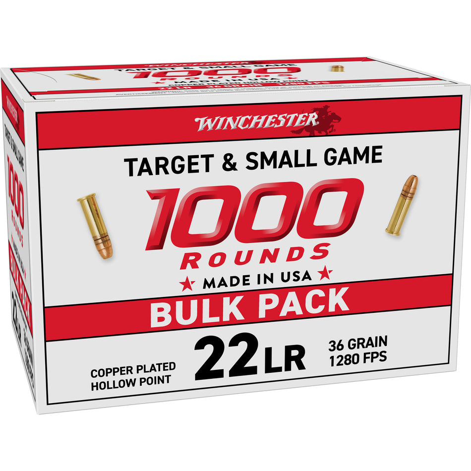 Winchester Ammo 22LR1KHP 22LR 36gr Plated Hollow Point 1000rd Bulk Pack