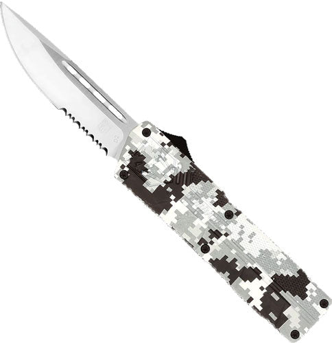 CobraTec Lightweight OTF Knife Winter Digi Camo 3.25" Serrated Drop Point