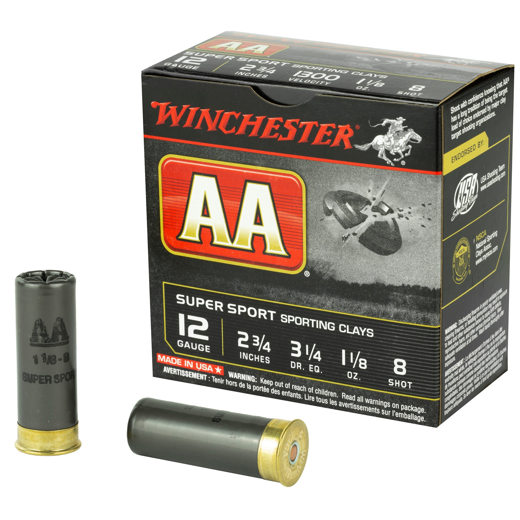 Winchester 12 Gauge AASC128 AA Super Sport Sporting Clay 2.75" 1-1/8oz 8 Shot