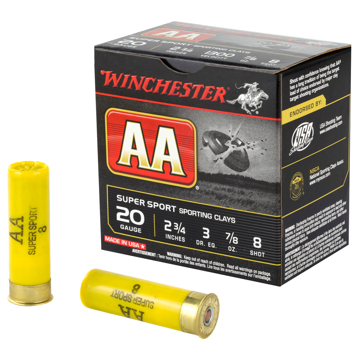 Winchester 20 Gauge AASC208 AA Super Sport Sporting Clay 2.75" 7/8oz 8 Shot