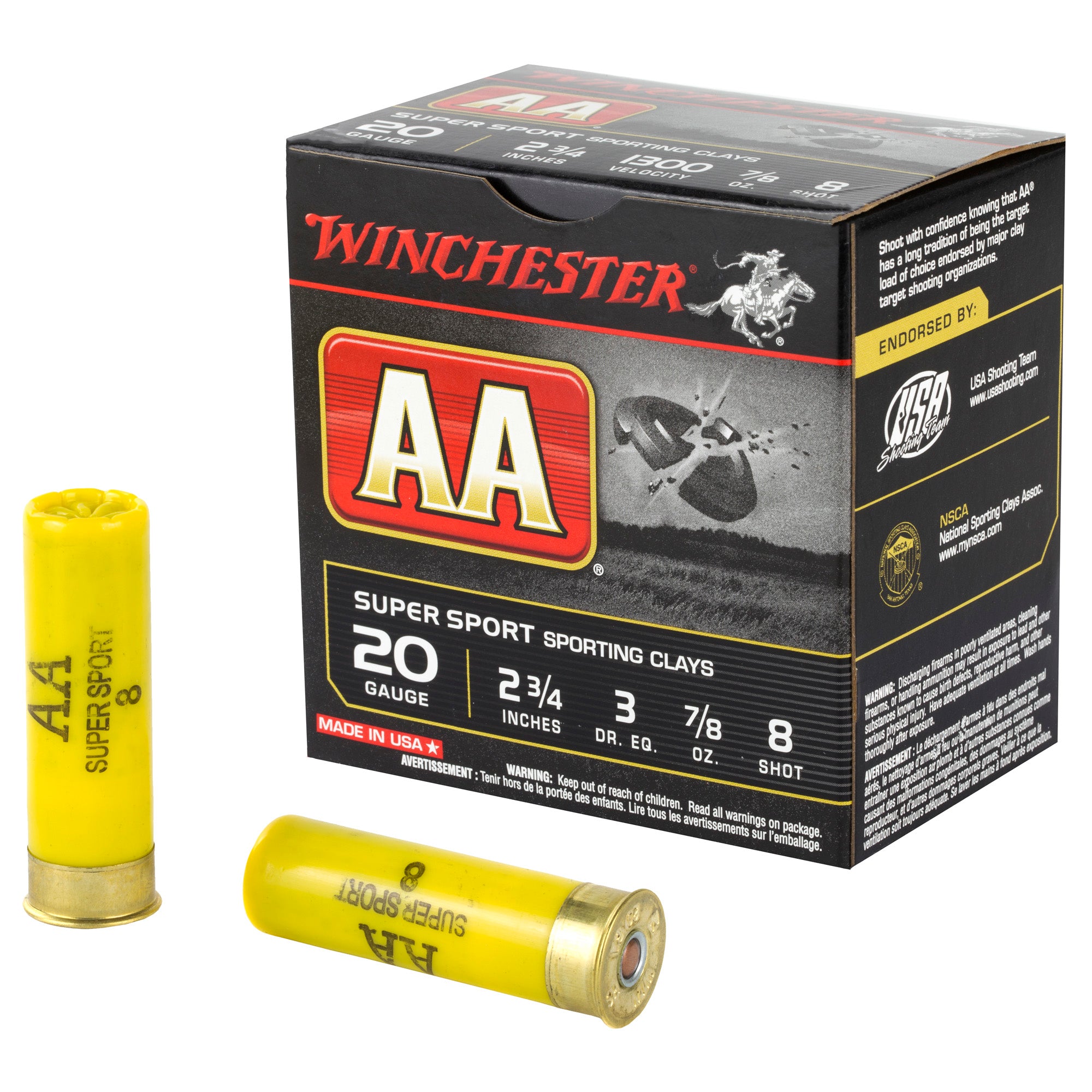 Winchester 20 Gauge AASC208 AA Super Sport Sporting Clay 2.75" 7/8oz 8 Shot
