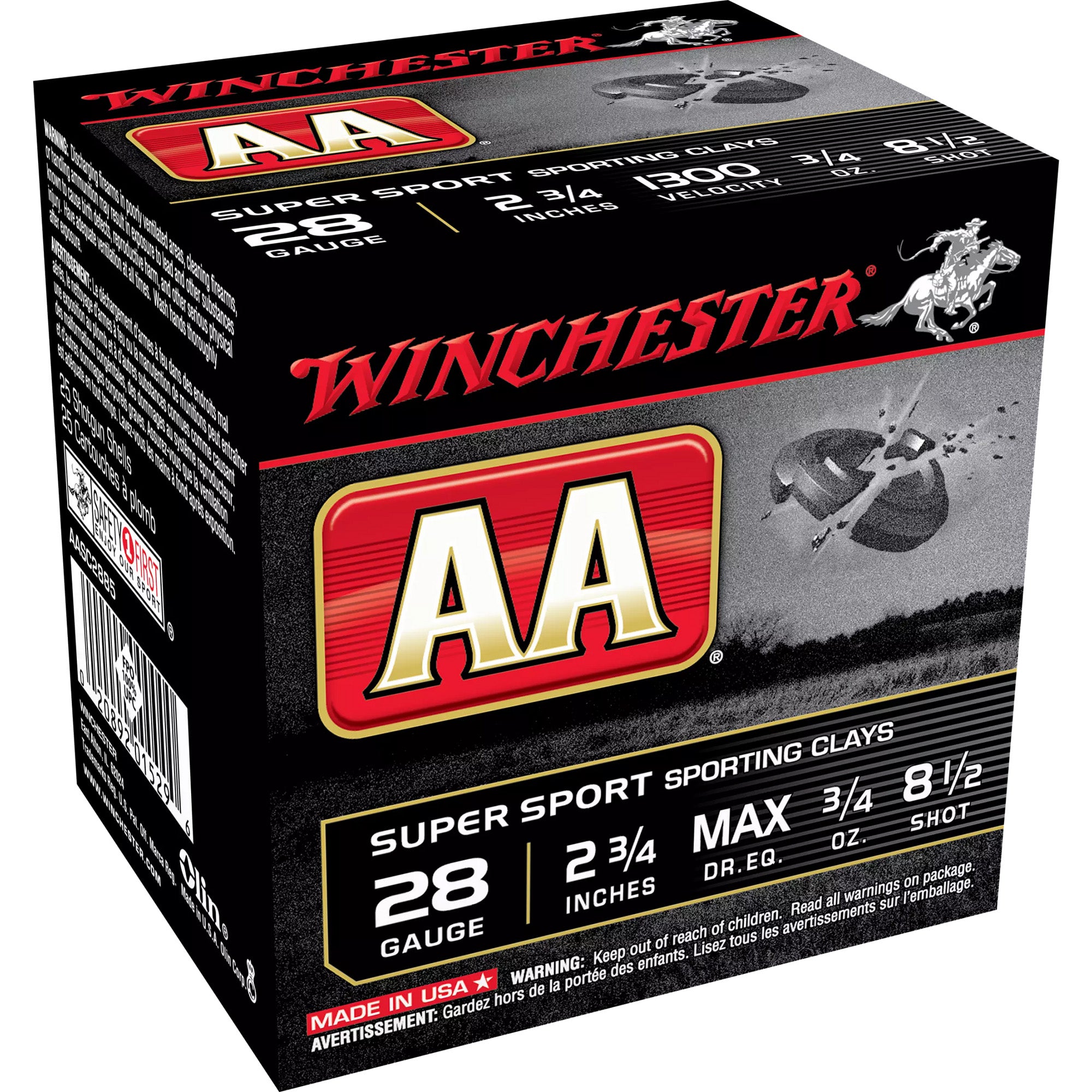 Winchester 28 Gauge AASC2885 AA Super Sport Sporting Clay 2.75" 3/4oz 8.5 Shot