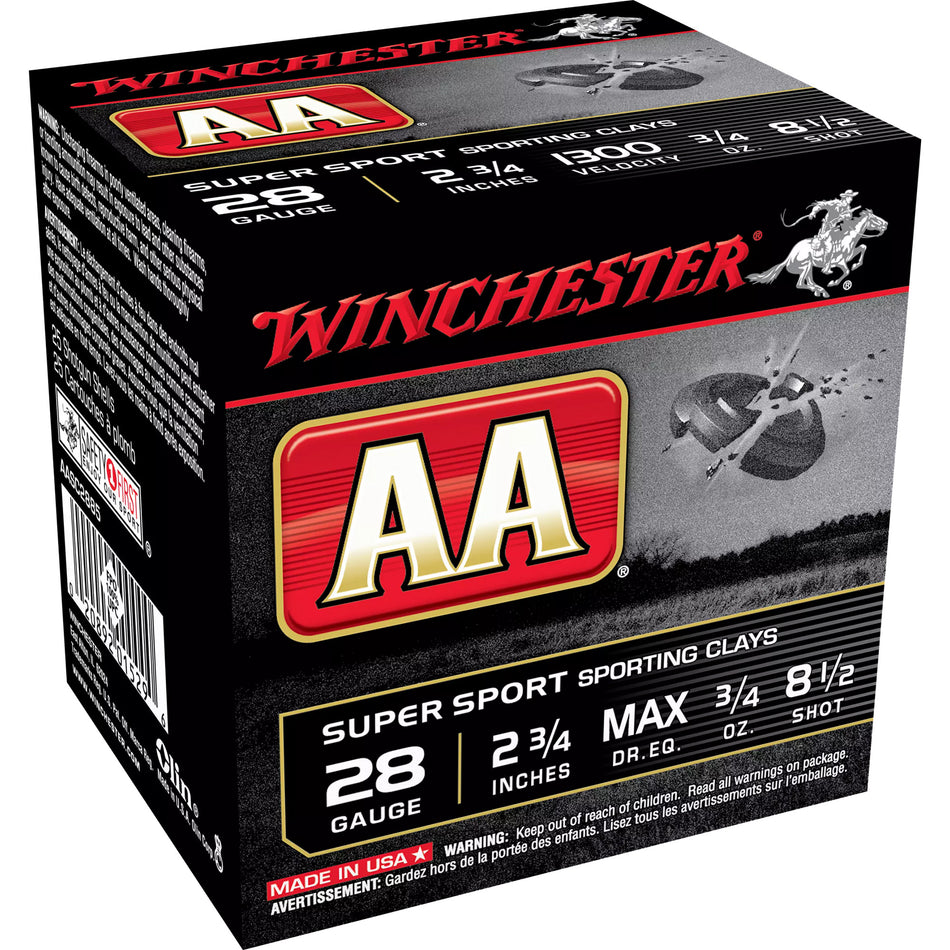Winchester 28 Gauge AASC2885 AA Super Sport Sporting Clay 2.75" 3/4oz 8.5 Shot