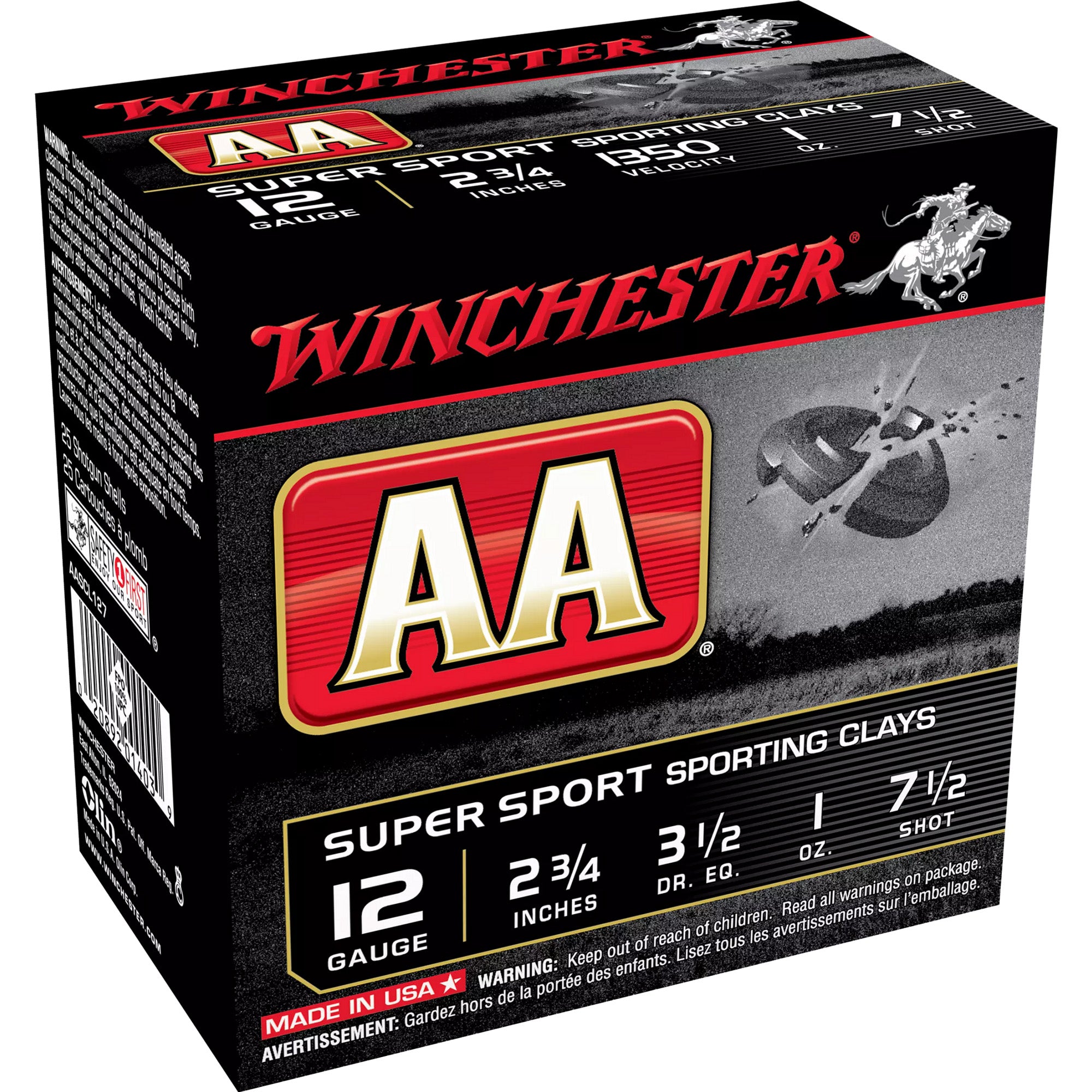 Winchester 12 Gauge AASCL127 AA Super Sport Sporting Clay 2.75" 1oz 7.5 Shot