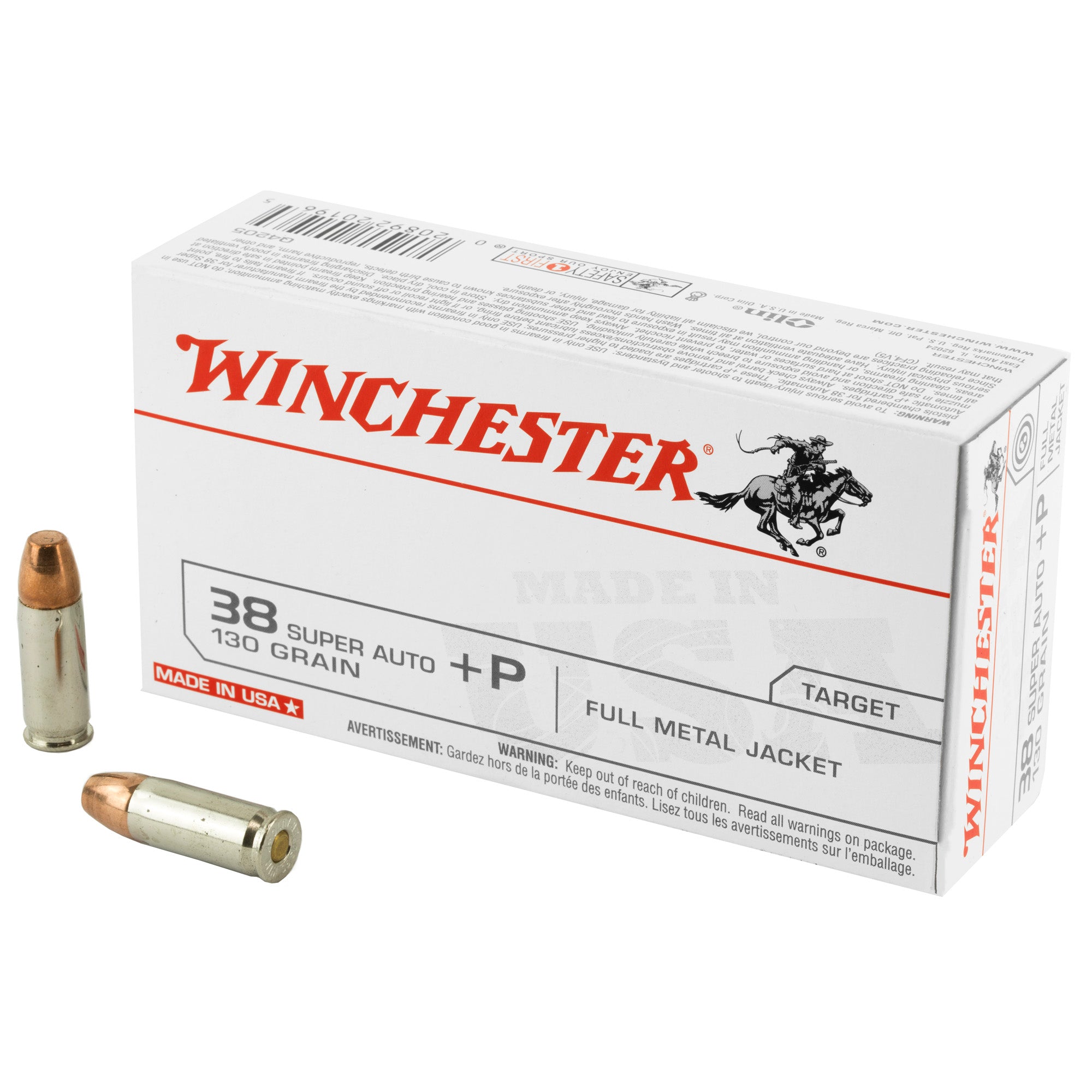 Winchester .38 Super Q4205 USA +P Full Metal Jacket FMJ 130 Grain