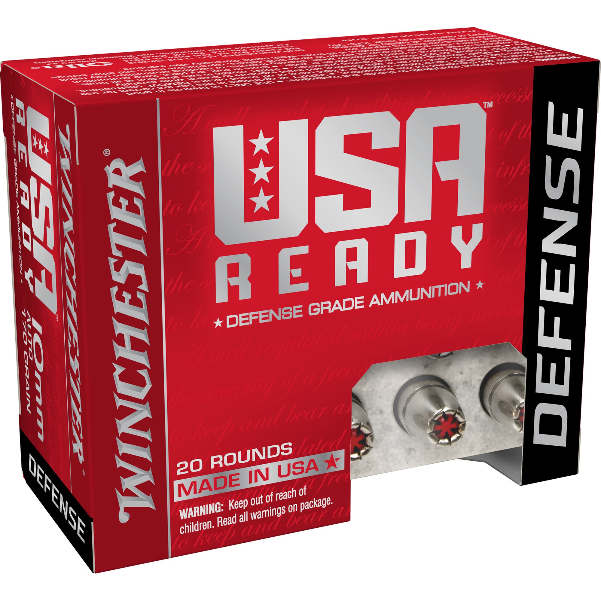 Winchester 10mm Auto RED10HP USA READY DEFENSE Ready Hex Vent Hollow Point 170 Grain