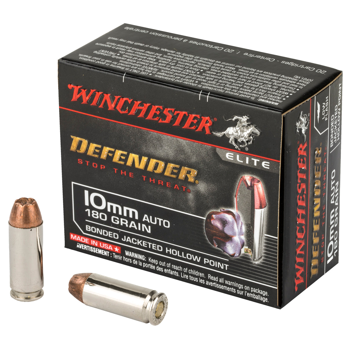 Winchester 10mm Auto S10MMPDB Defender Bonded Jacket Hollow Point 180 Grain