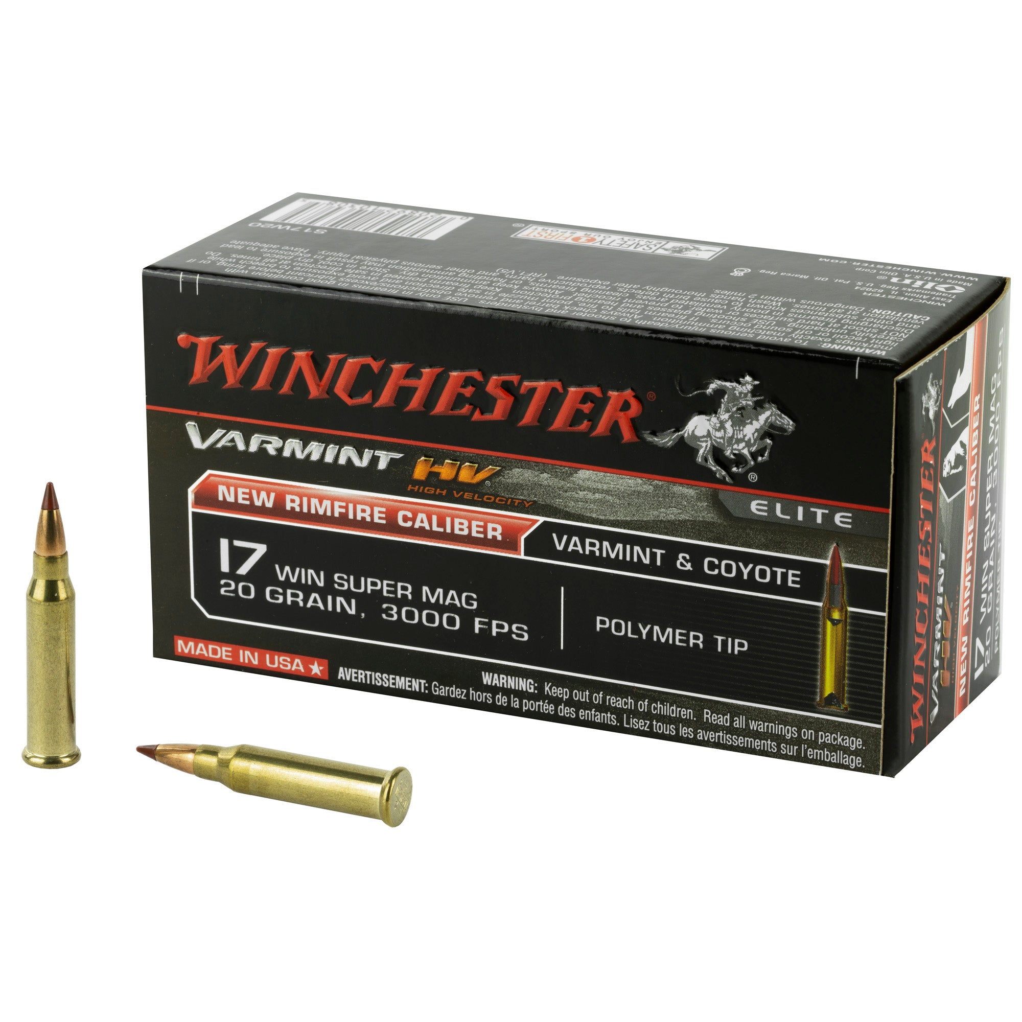 Winchester .17 WSM S17W20 Varmint HV Polymer Tip PT 20 Grain
