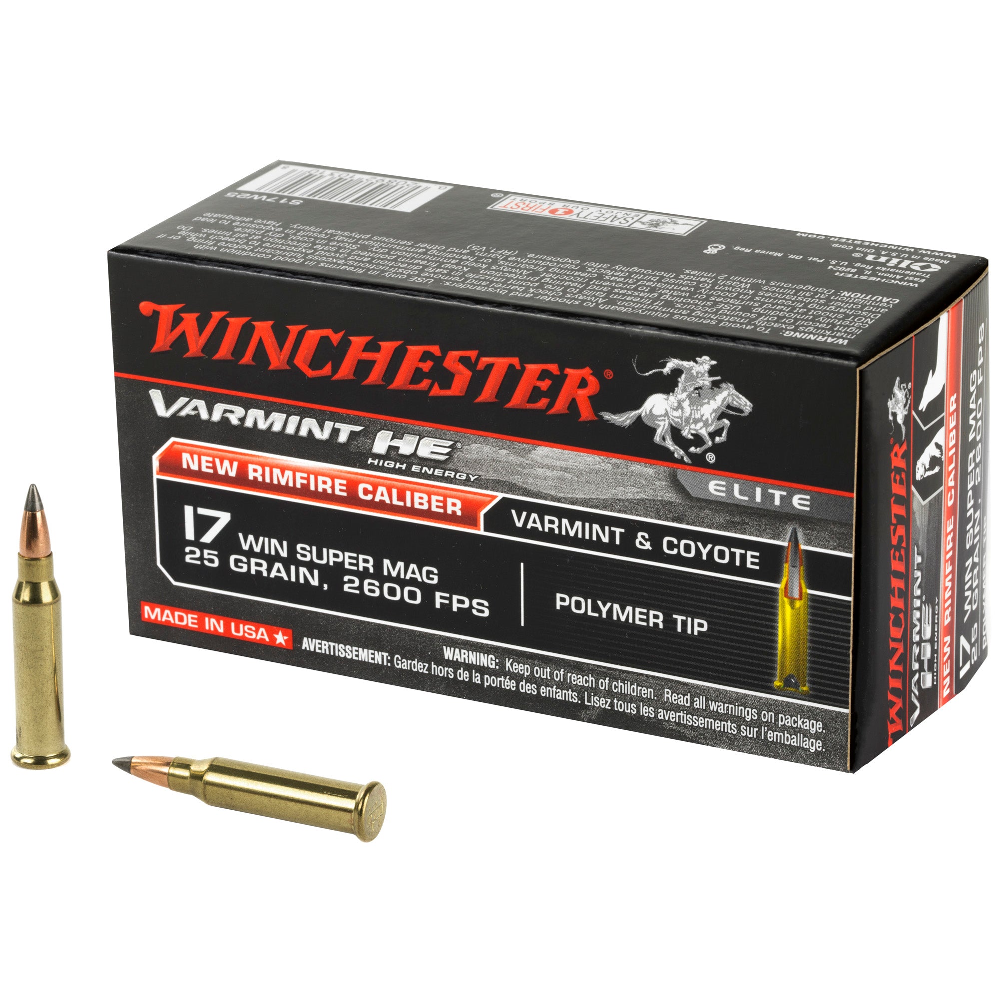 Winchester .17 WSM S17W25 Varmint High Energy Polymer Tip PT 25 Grain