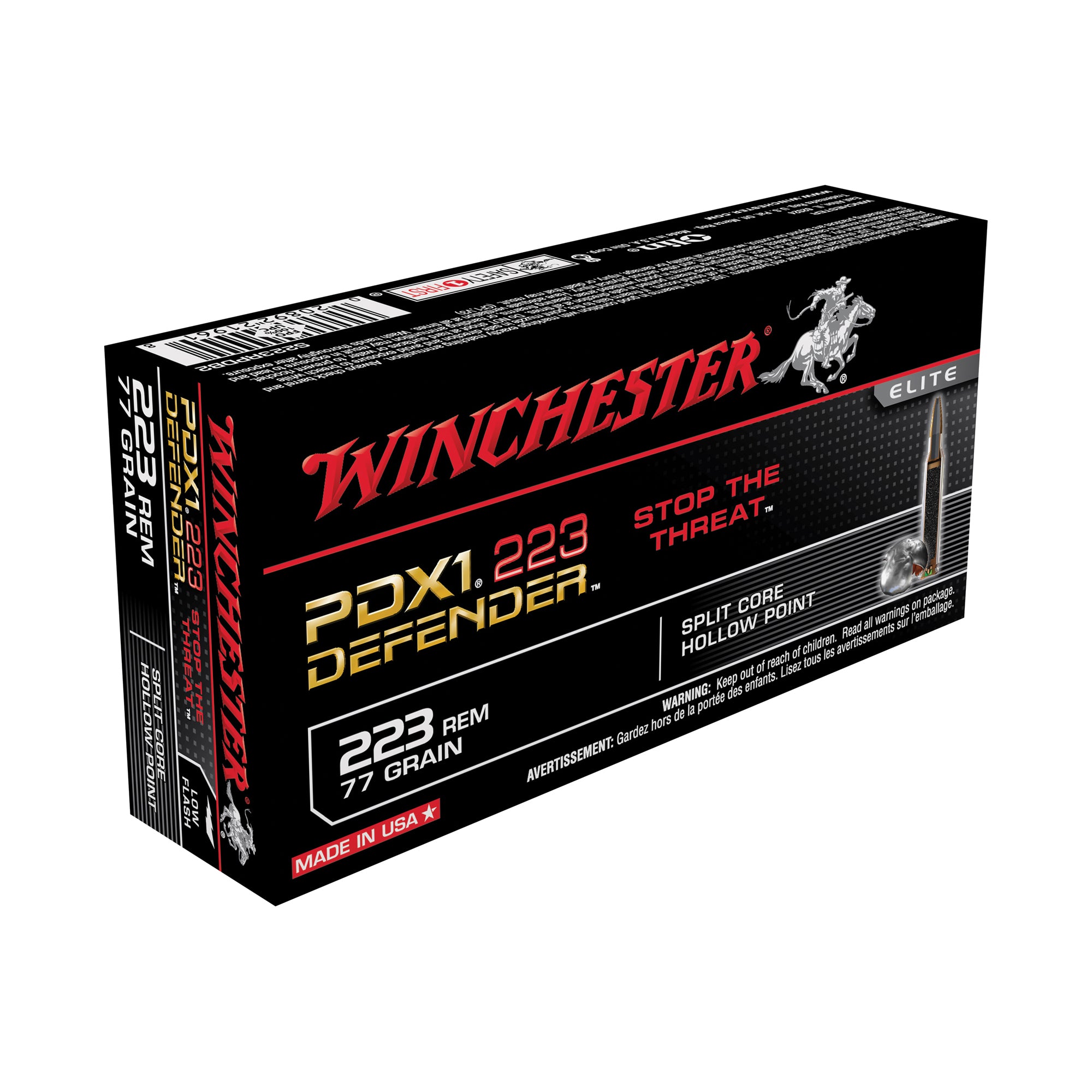 Winchester .223 Remington S223RPDB2 PDX1 Defender Split Core Hollow Point 77 Grain