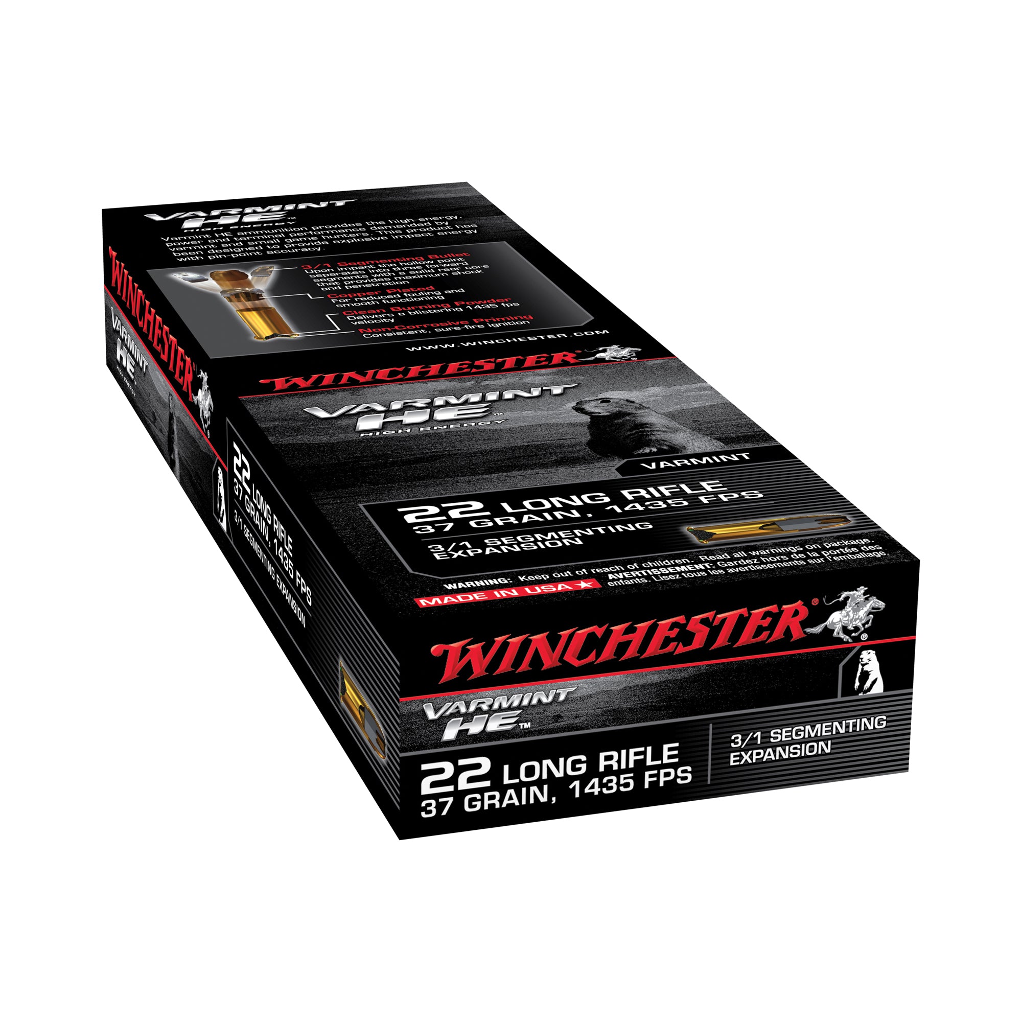 Winchester .22 Long Rifle S22LRFSP Varmint HE Varmint High Energy LEAD HOLLOW POINT 37 Grain