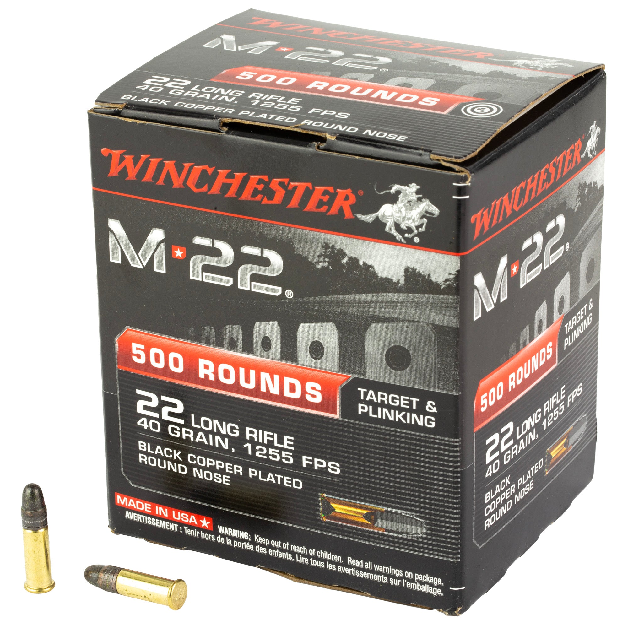 Winchester .22 Long Rifle S22LRT M-22 Copper Plated Round Nose 40 Grain