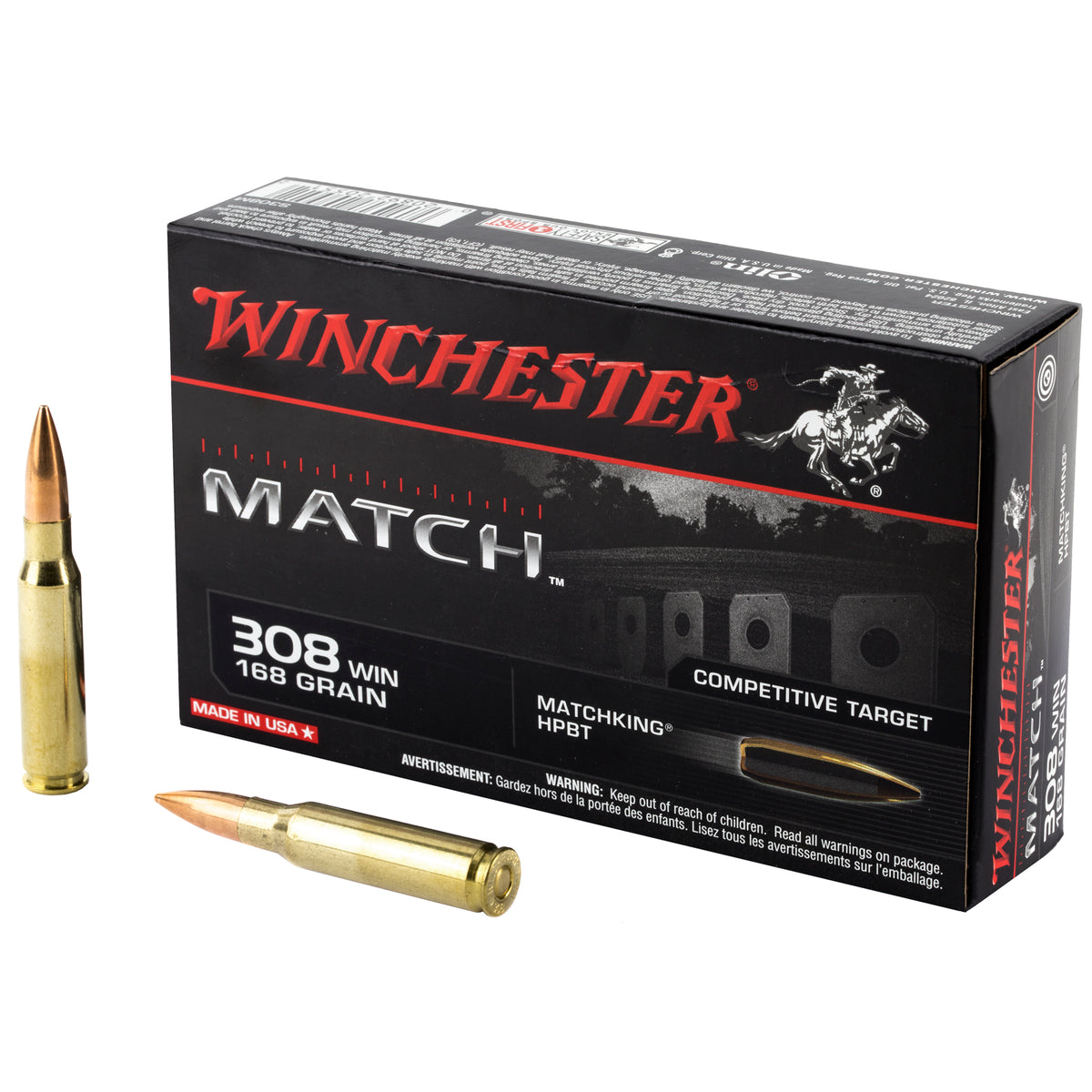 Winchester .308 Win / 7.62x51mm S308M Match Sierra MatchKing Boat Tail Hollow Point BTHP 168 Grain