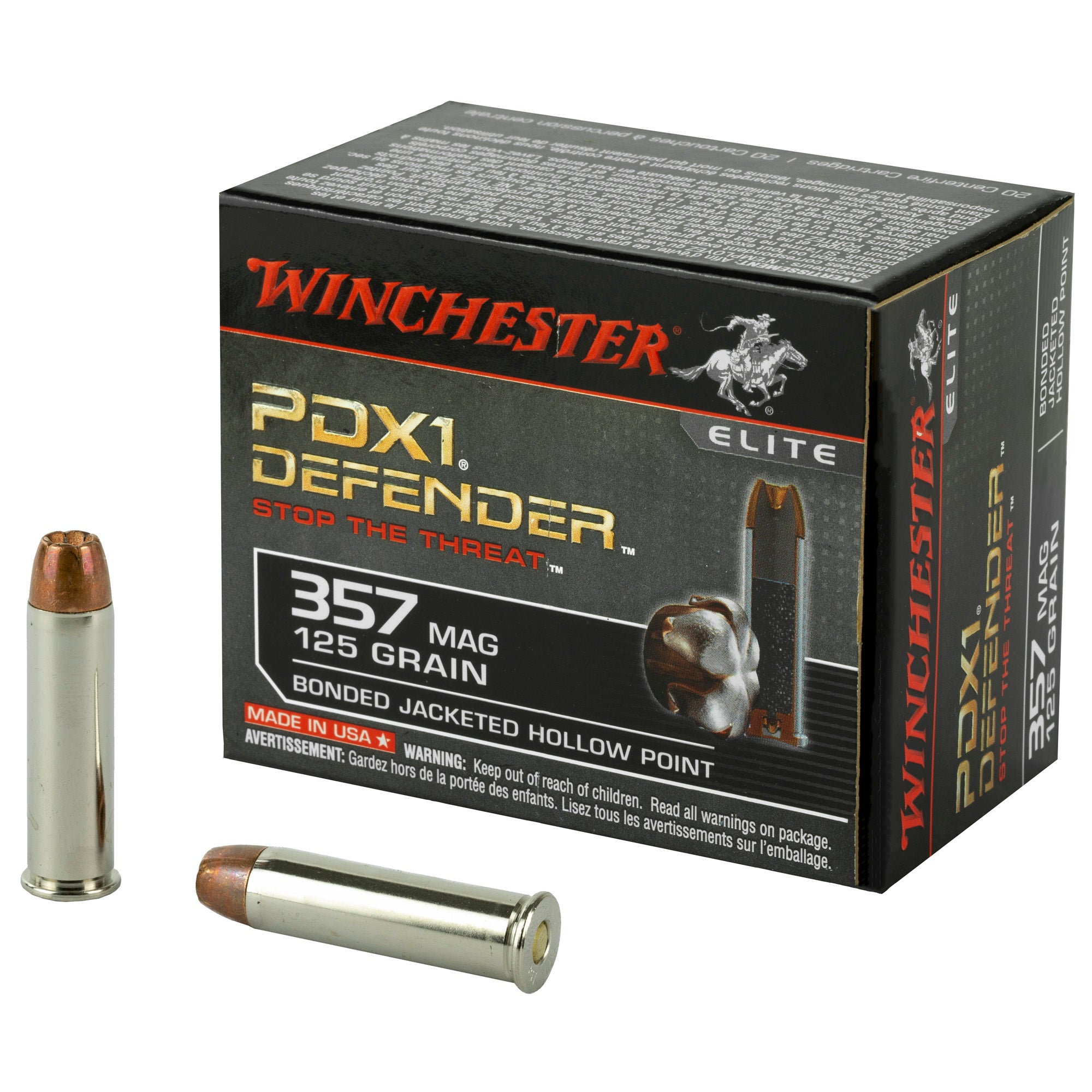 Winchester .357 Magnum S357MPDB PDX1 Defender Elite Bonded Jacket Hollow Point 125 Grain