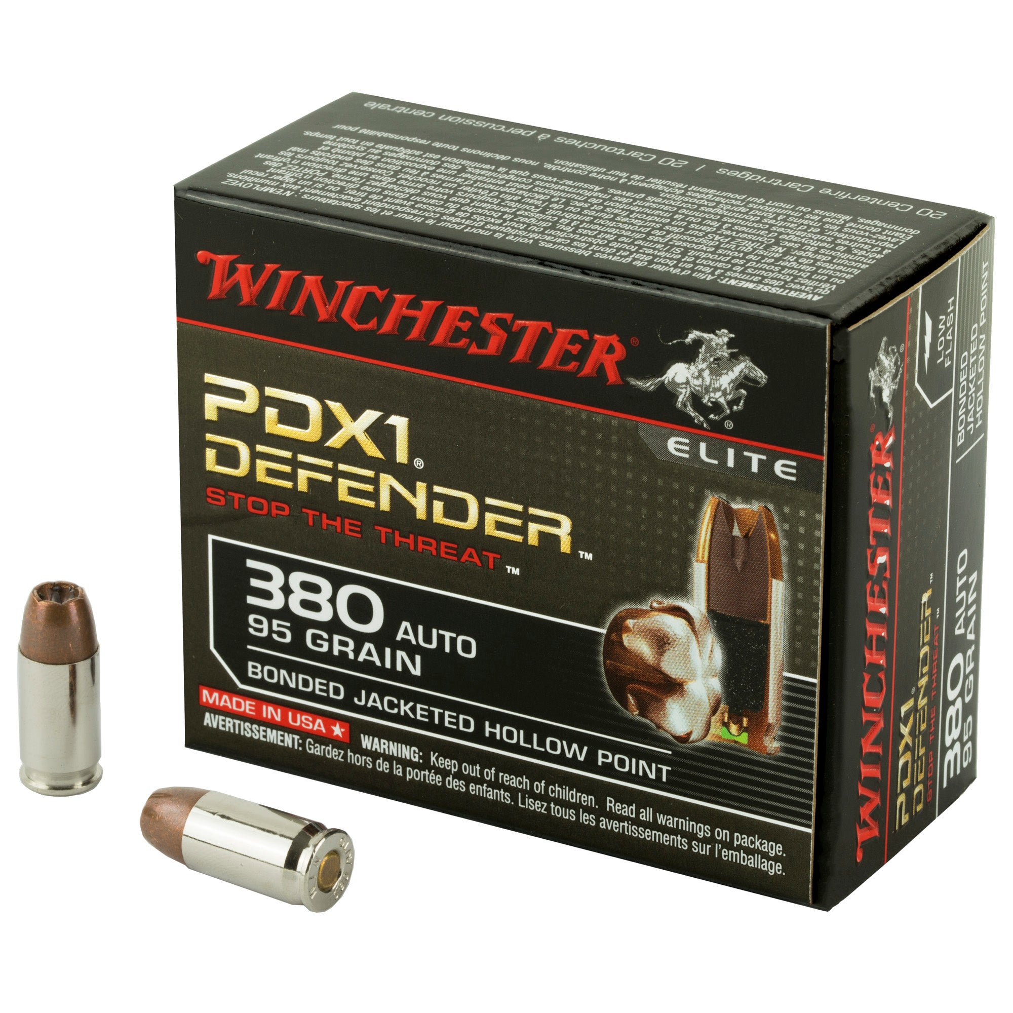 Winchester .380 ACP/Auto S380PDB PDX1 Defender Elite Bonded Jacket Hollow Point 95 Grain