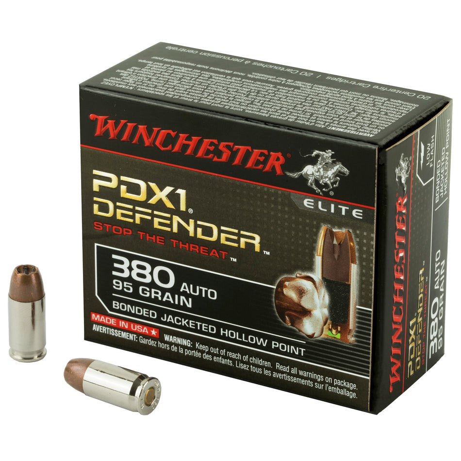 Winchester .380 ACP/Auto S380PDB PDX1 Defender Elite Bonded Jacket Hollow Point 95 Grain