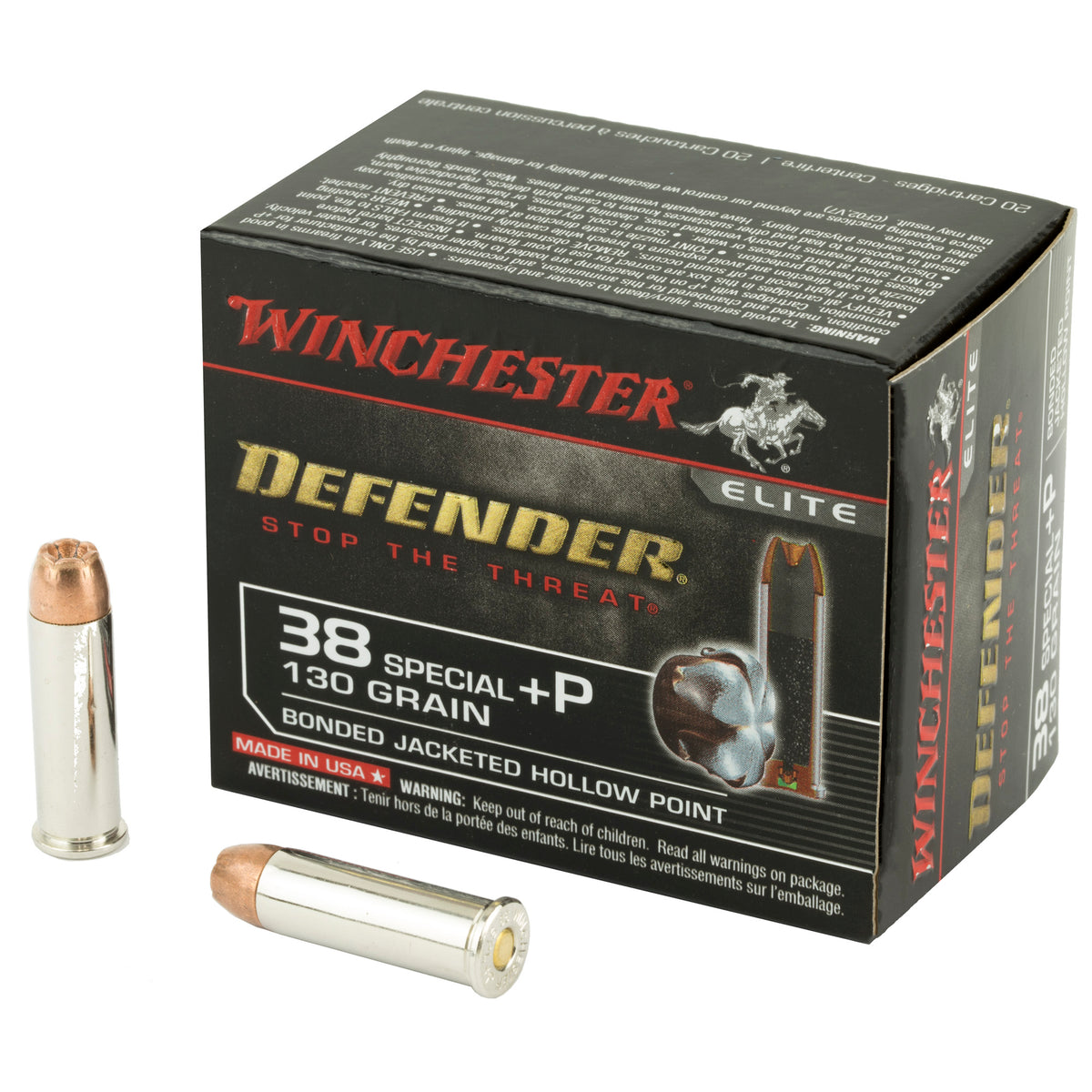 Winchester .38 Special S38PDB PDX1 Defender +P Bonded Jacket Hollow Point 130 Grain
