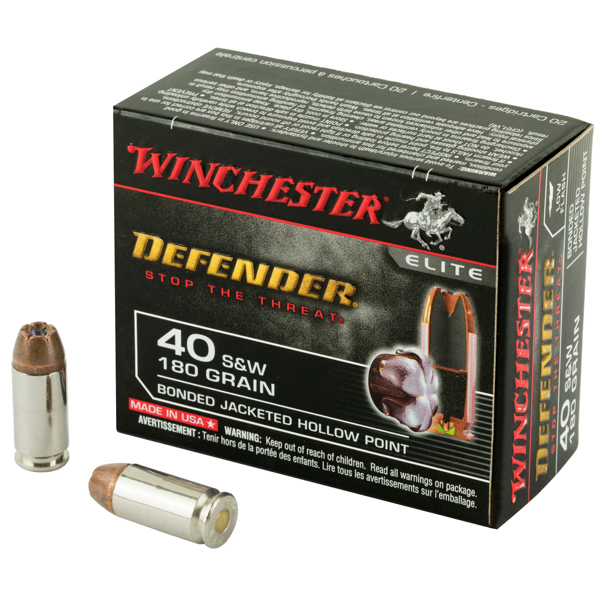 Winchester .40 S&W S40SWPDB1 Defender Bonded Jacket Hollow Point 180 Grain