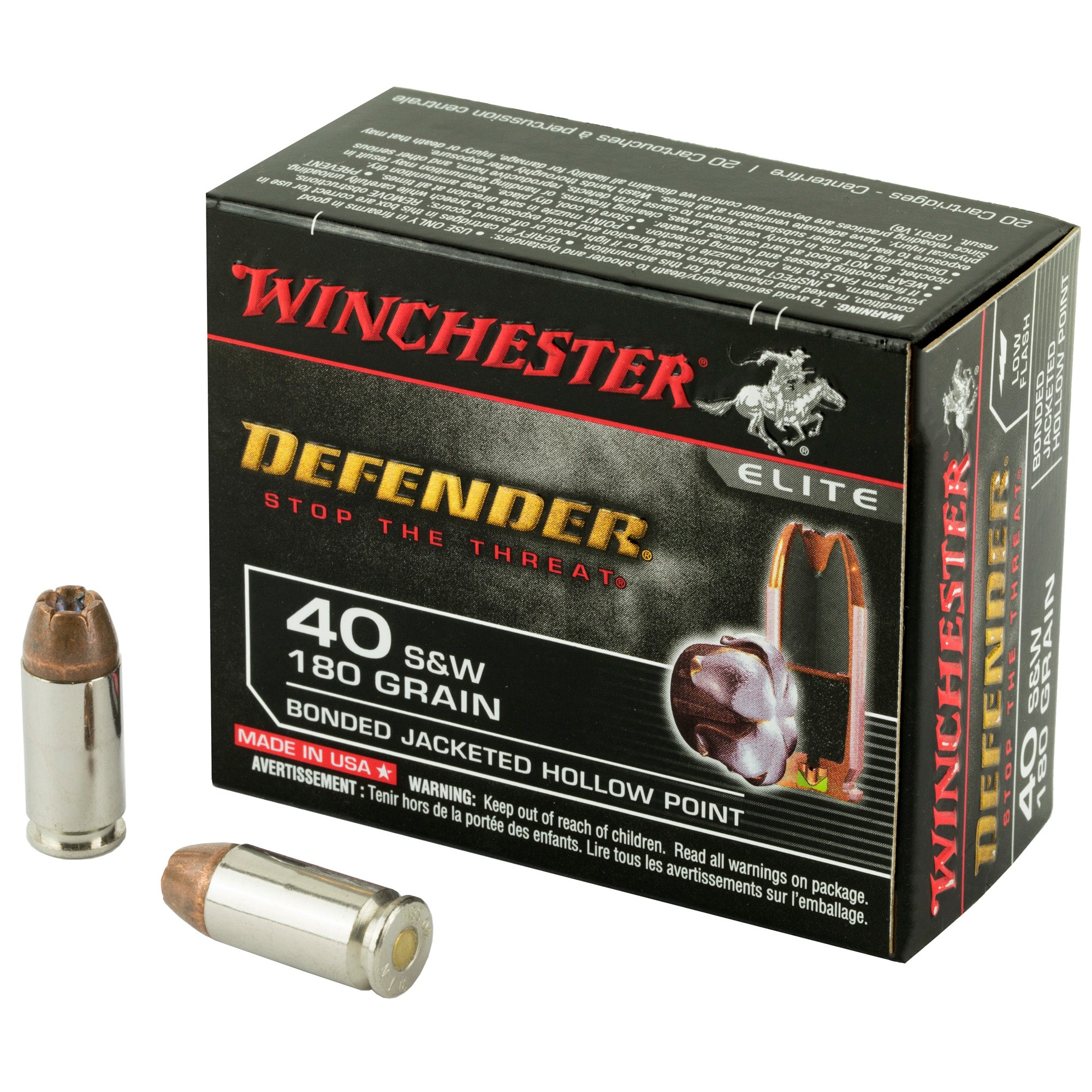 Winchester .40 S&W S40SWPDB1 Defender Bonded Jacket Hollow Point 180 Grain