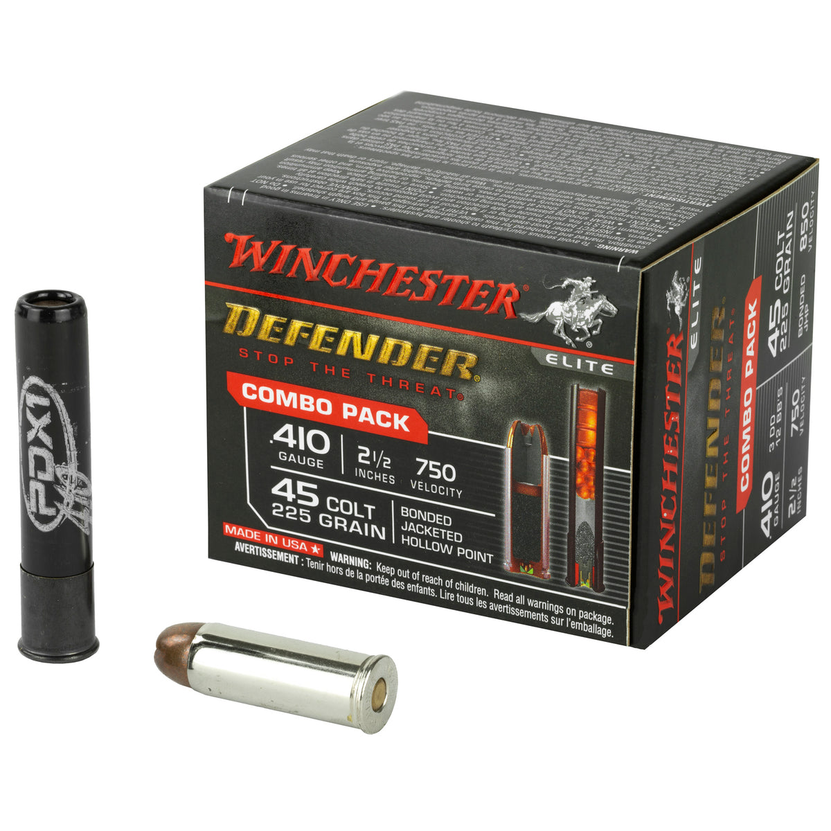 Winchester .410 Bore S41045PD PDX1 Defender Combo 2.5" 1/2oz Buck Shot/Hollow Point