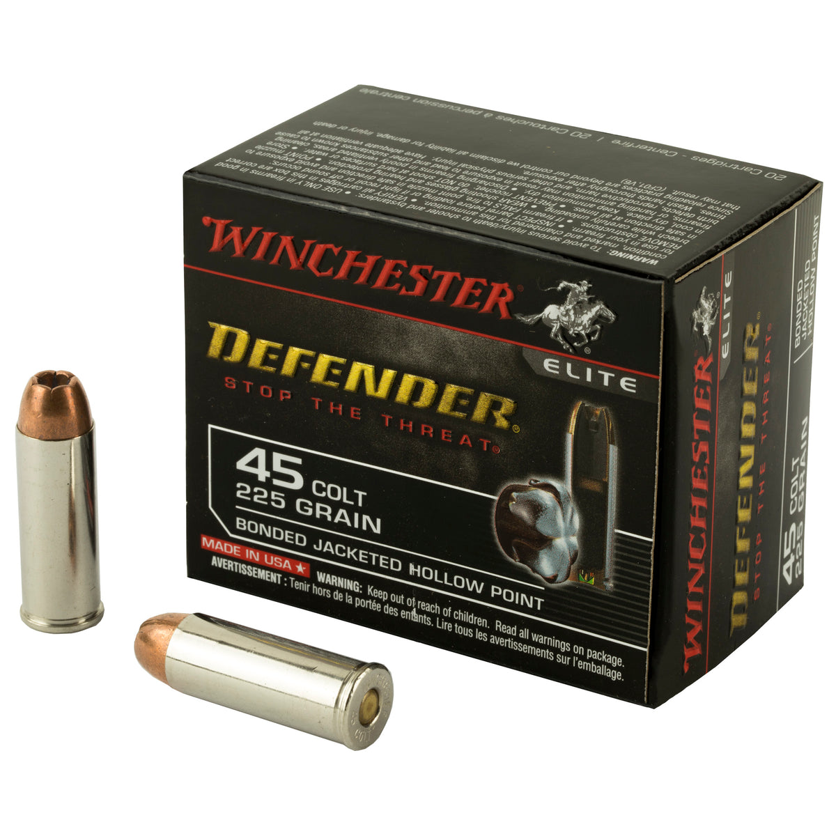Winchester .45 Long Colt S45CPDB PDX1 Defender Elite Bonded Jacket Hollow Point 225 Grain