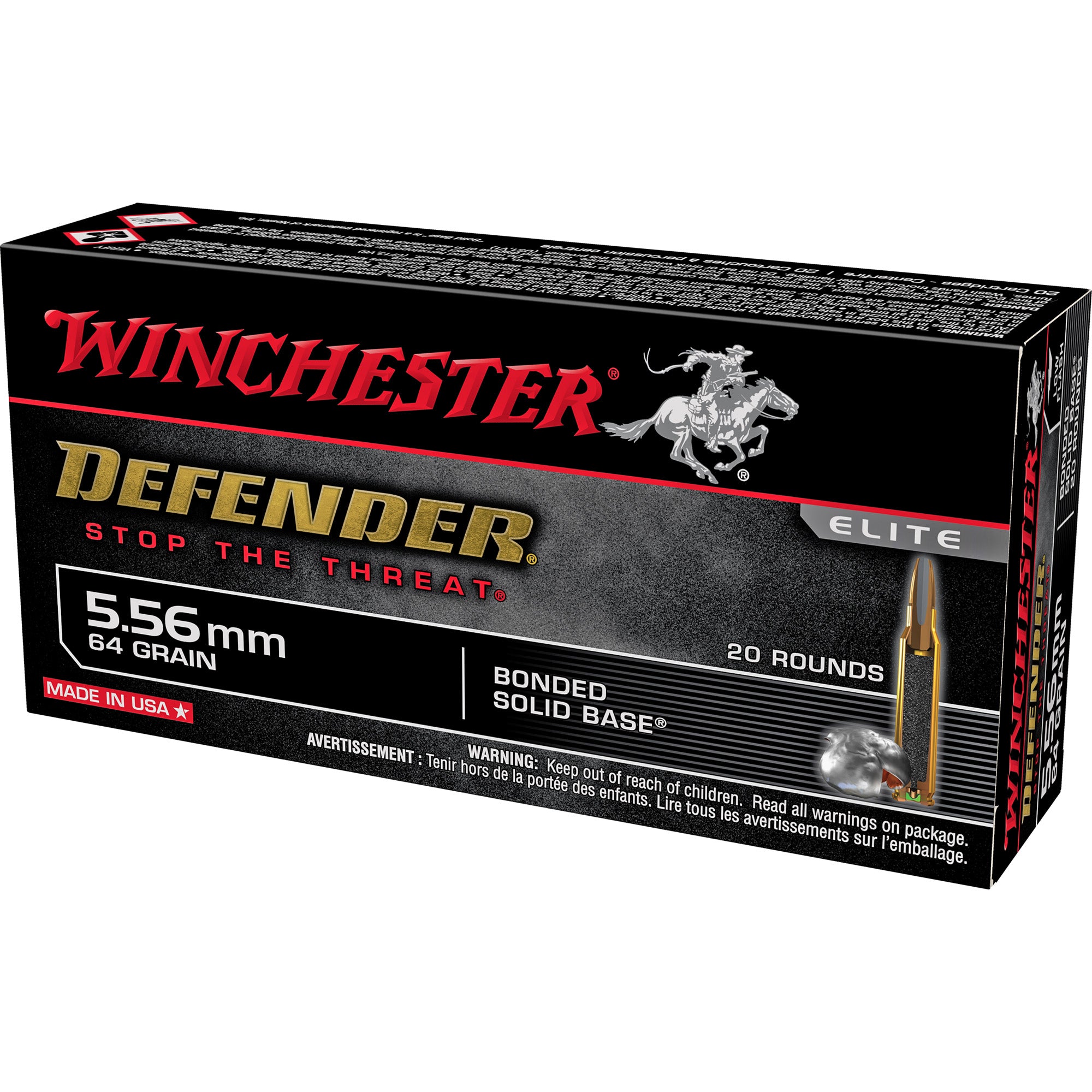 Winchester 5.56x45mm NATO S556PDB Defender Bonded Solid Base 64 Grain