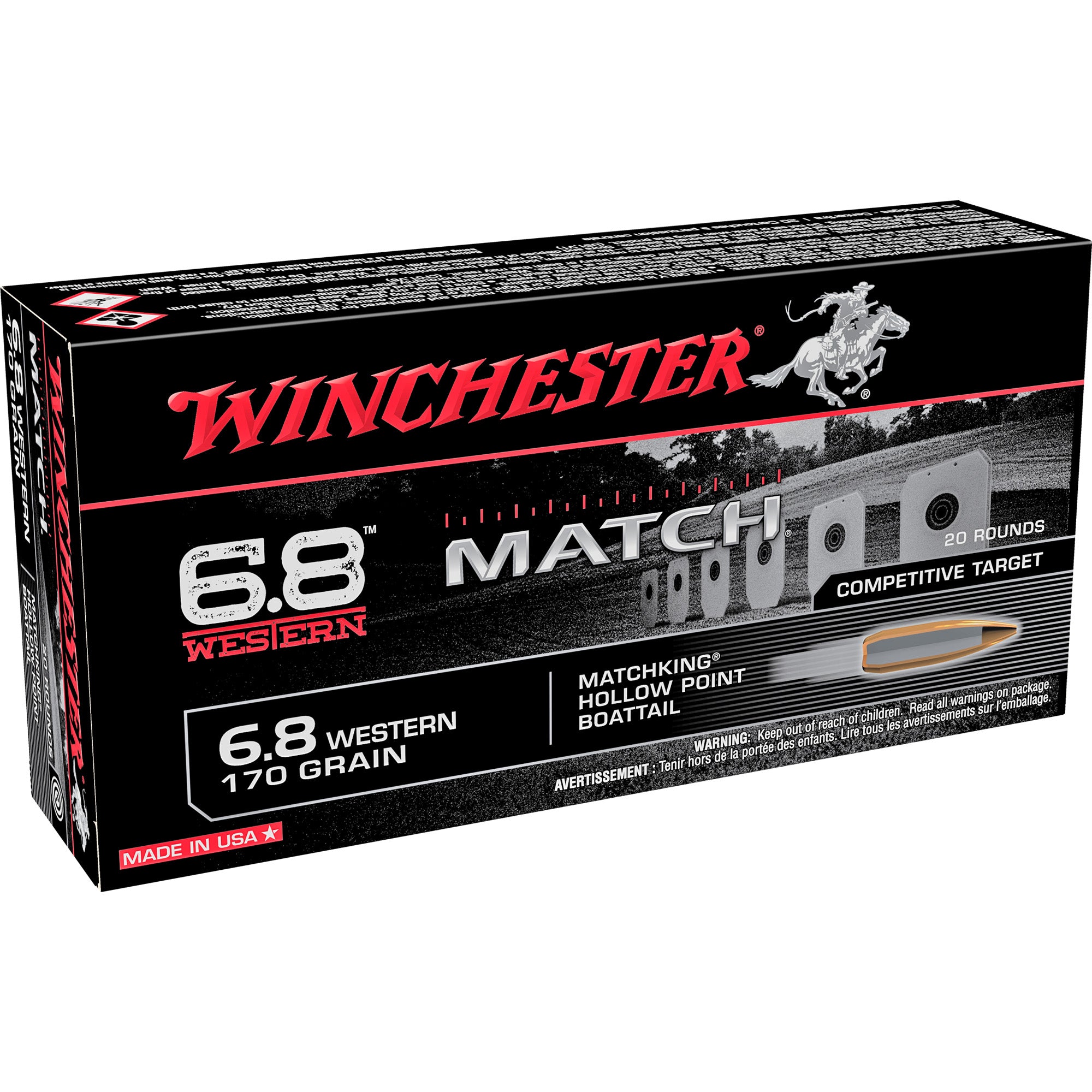 Winchester 6.8 Western S68WM Match Sierra MatchKing Boat Tail Hollow Point BTHP 170 Grain