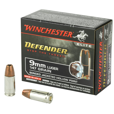 Winchester 9mm Luger / Parabellum Handgun Ammo PDX1 Defender Bonded Jacket Hollow Point BHP 147 grain 