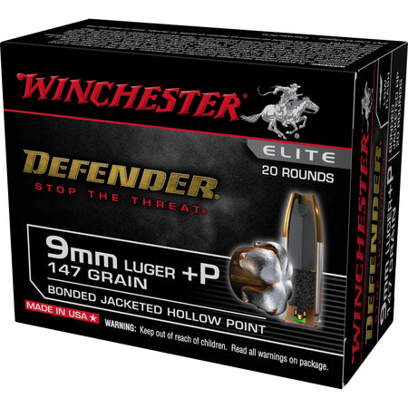 Winchester 9mm Luger/Parabellum S9MMPDB2 Defender Elite Bonded Jacket Hollow Point 147 Grain