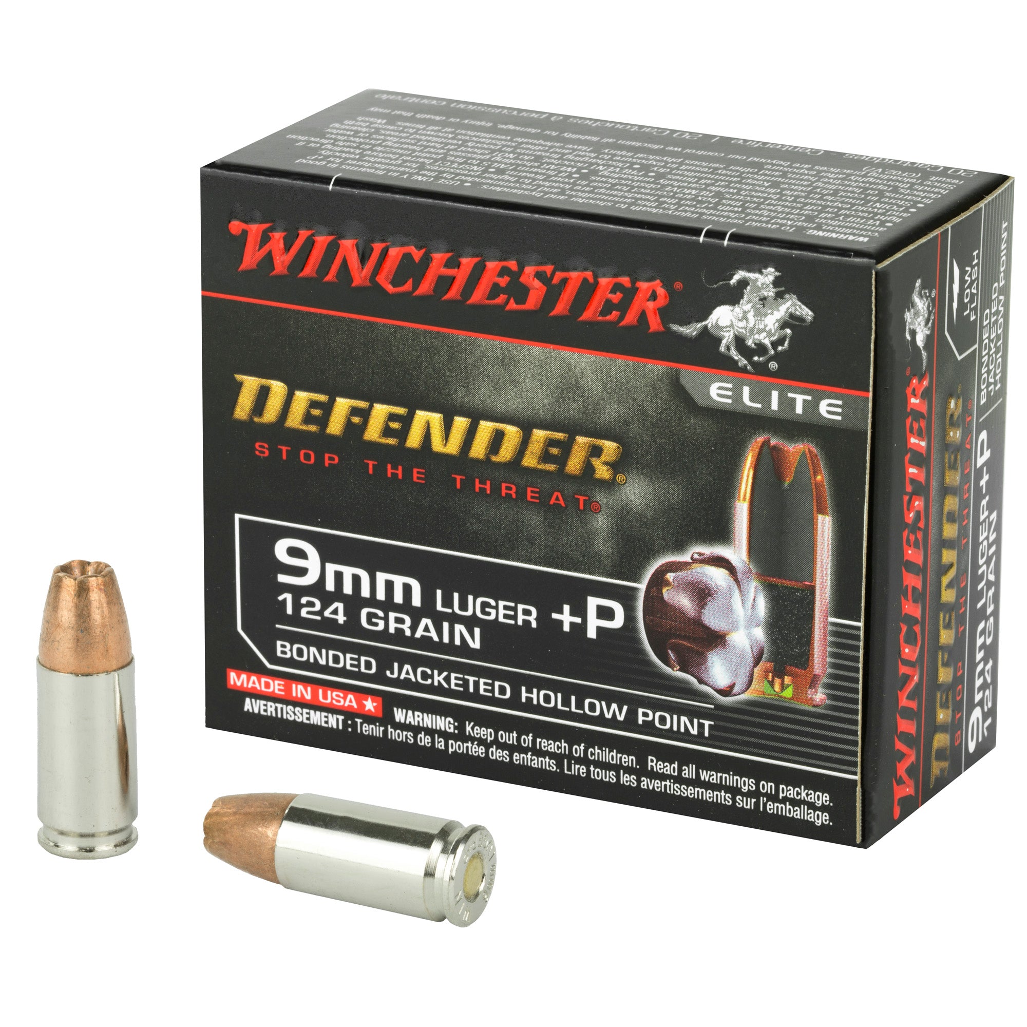 Winchester 9mm Luger/Parabellum S9MMPDB PDX1 Defender Bonded Jacket Hollow Point 124 Grain