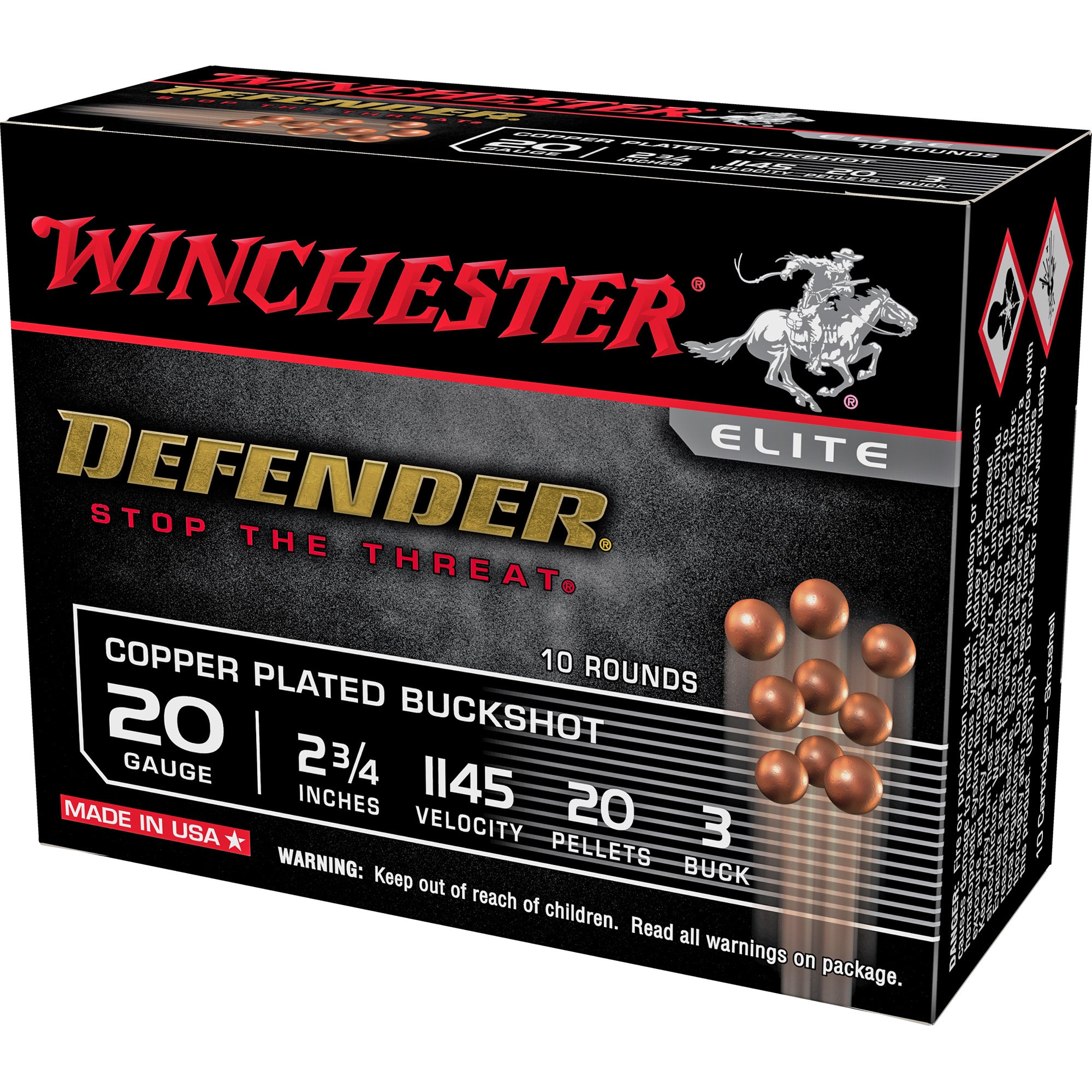 Winchester 20 Gauge SB203PD Defender Copper 2.75" 3 Buck Shot