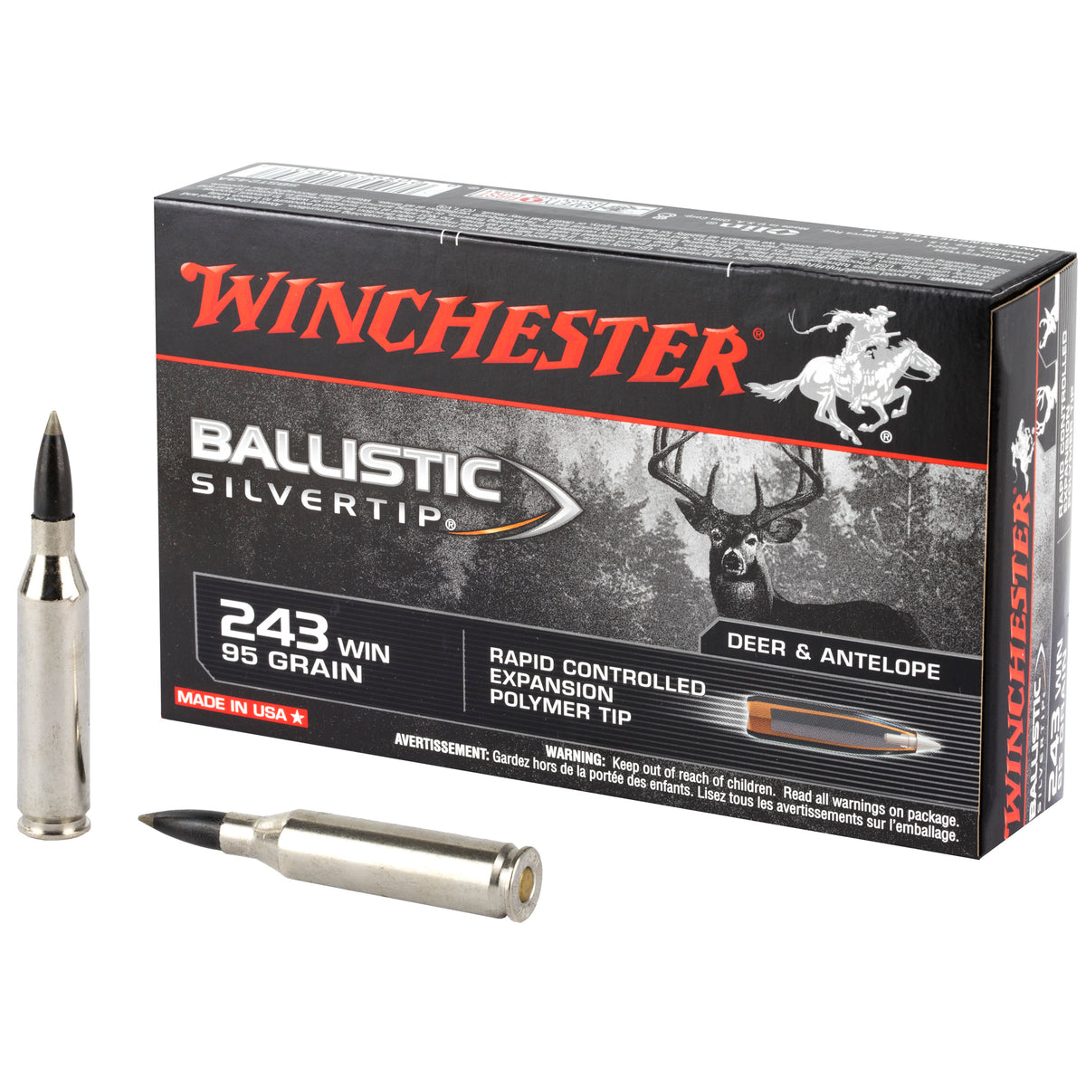 Winchester .243 Winchester SBST243A Ballistic Silvertip Rapid Controlled Expansion Polymer Tip 95 Grain