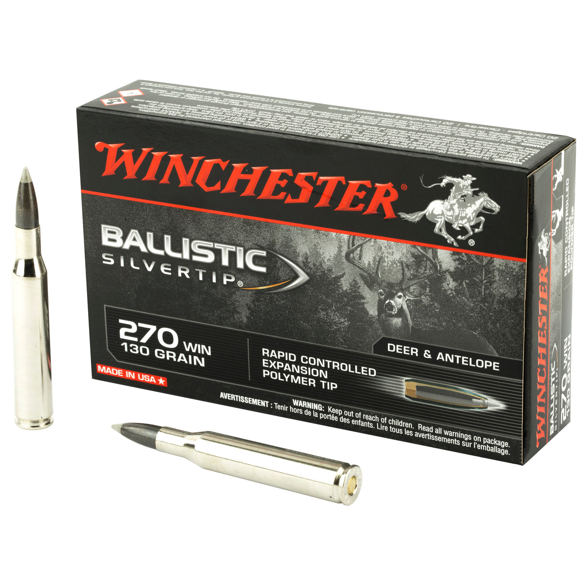 Winchester .270 Winchester SBST270 Ballistic Silvertip Rapid Controlled Expansion Polymer Tip 130 Grain
