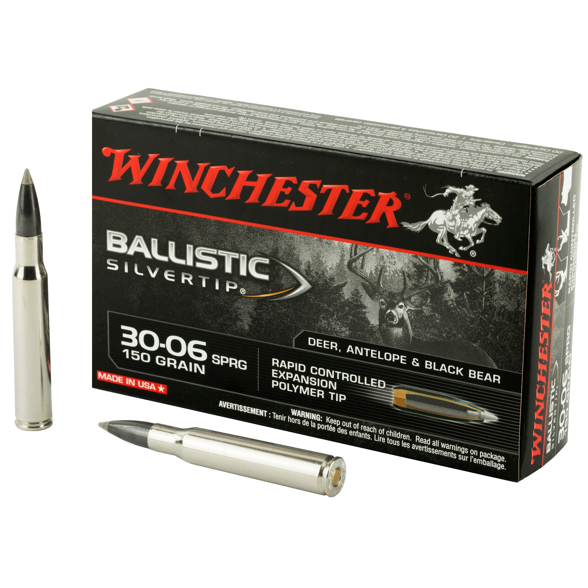 Winchester .30-06 Springfield SBST3006 Ballistic Silvertip Rapid Controlled Expansion Polymer Tip 150 Grain